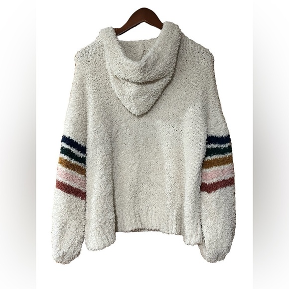 LOVE RICHE Varsity Striped Oversized Chunky Hooded Ballon Sleeve Cream Sweater - Picture 7 of 10